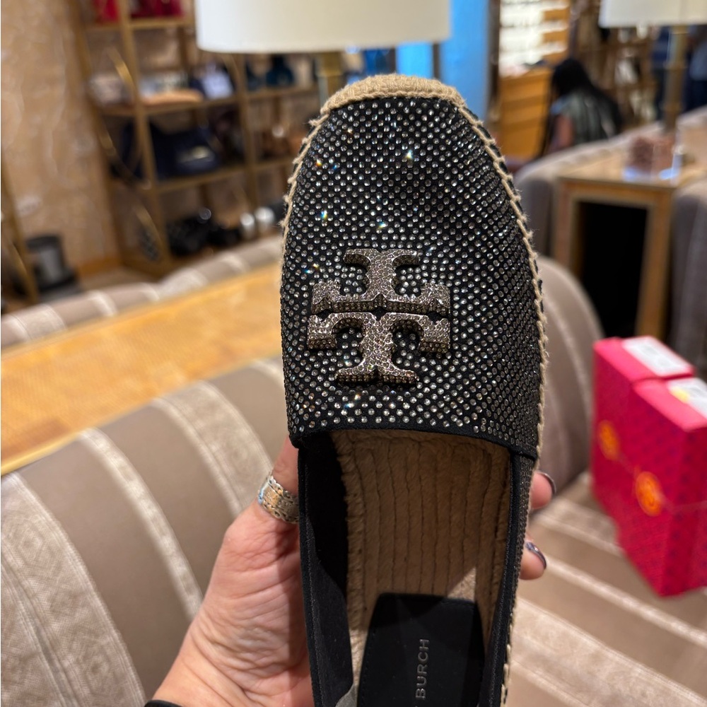 Tory Burch Black Espadrilles with Rhinestones